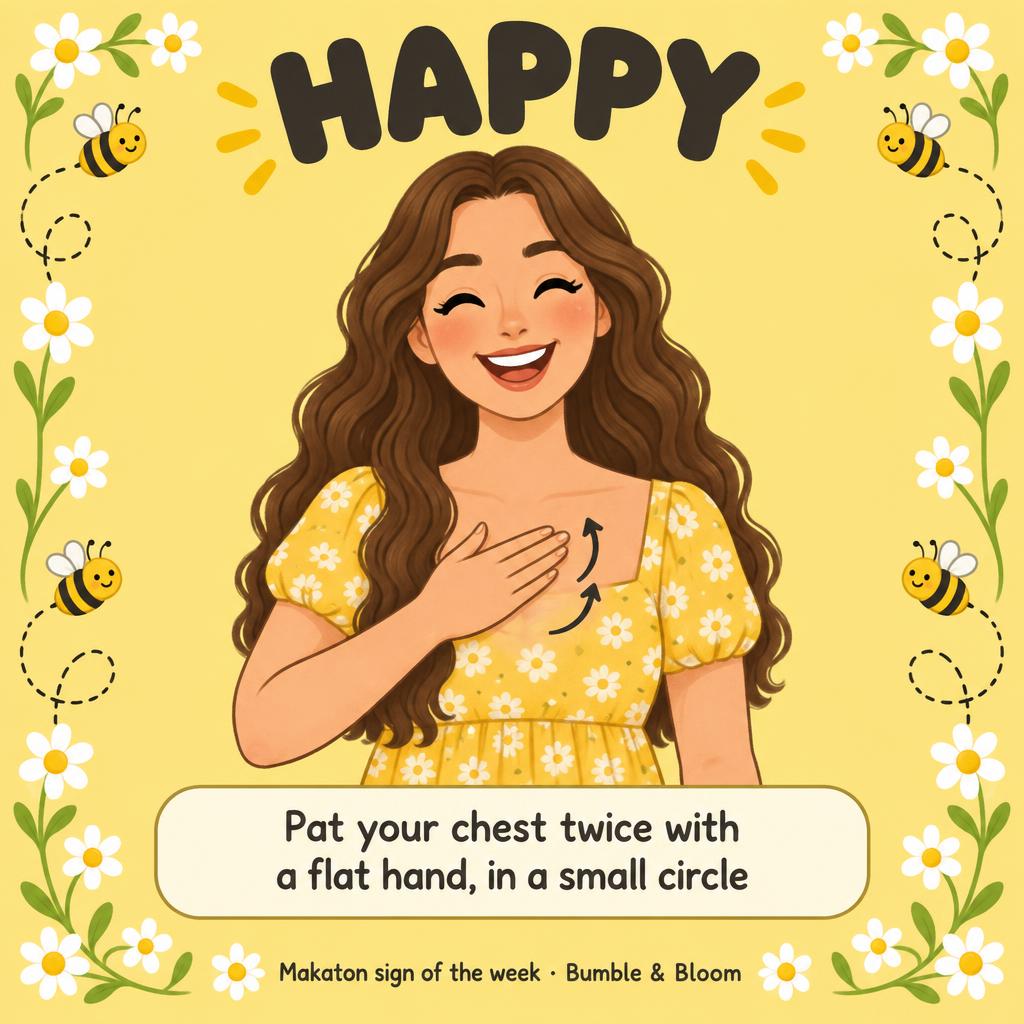 Makaton sign poster for Happy